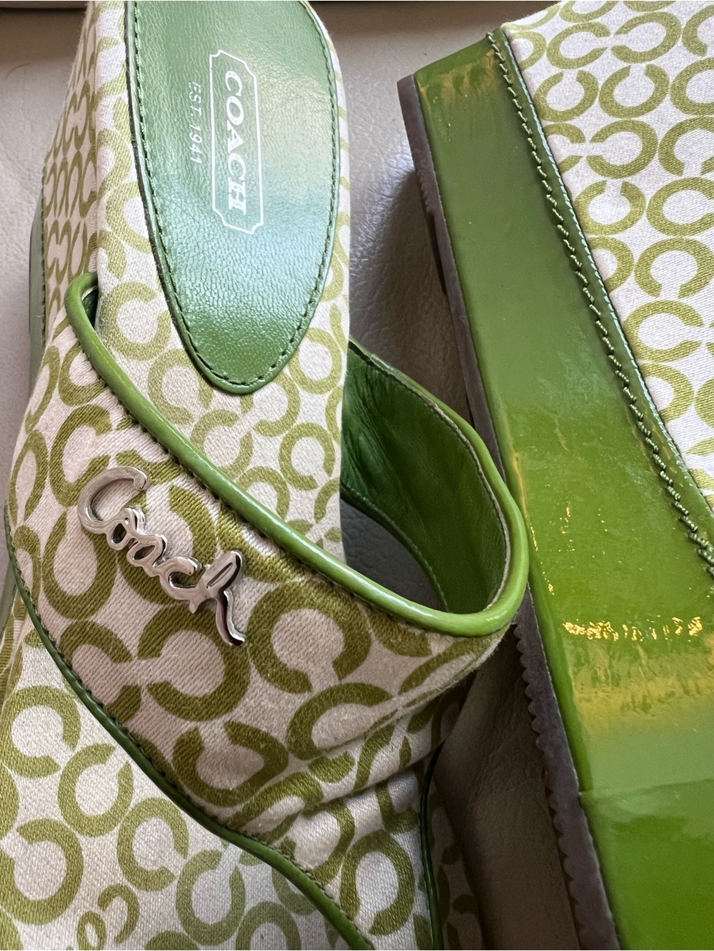 Coach Green Signature Platform Sandals